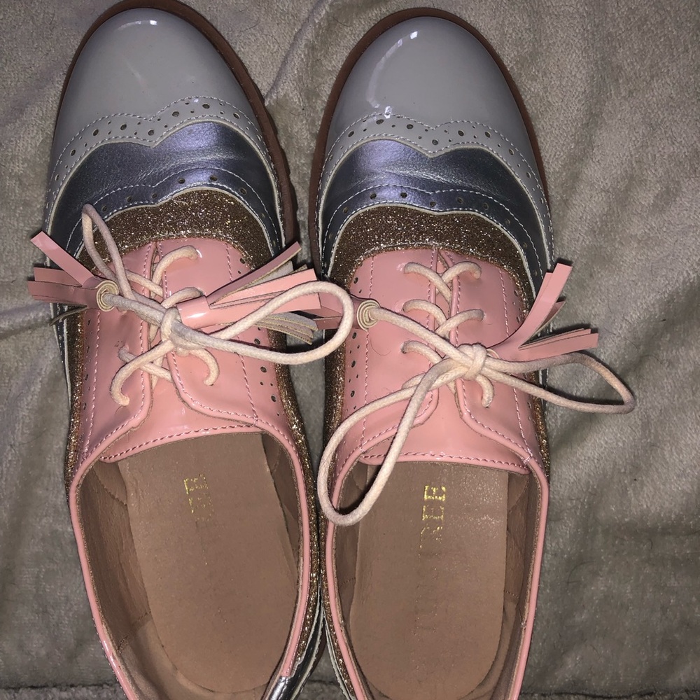 Pink, silver and tan spectator loafers - Picture 2 of 4